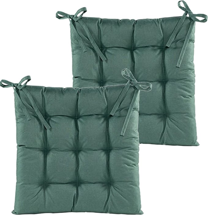 Anna's collection Stoelkussen gewatteerd - 2x - donker groen - 38 x 38 cm - binnen/buiten