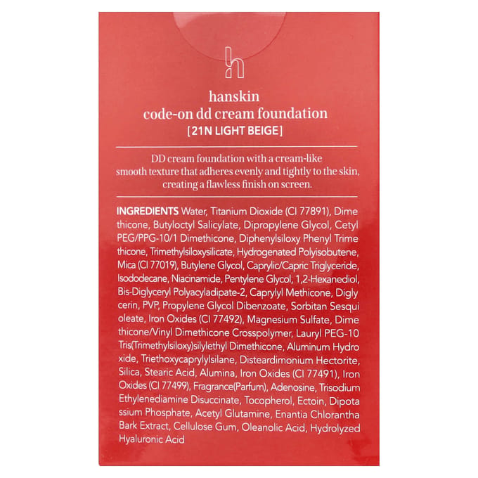 Hanskin, Code-On DD Cream Foundation, 21N Lichtbeige, 35ml (1.18fl oz)