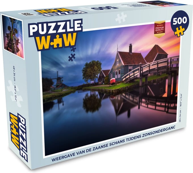 Puzzel Weergave van de Zaanse Schans tijdens zonsondergang - Legpuzzel - Puzzel 500 stukjes