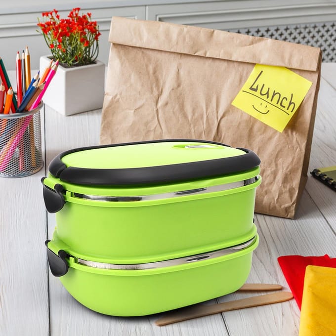 Draagbare Isolatie Thermo Thermische Roestvrijstalen Lunchbox Voedselcontainer voor Buiten Picknick 2 Tier