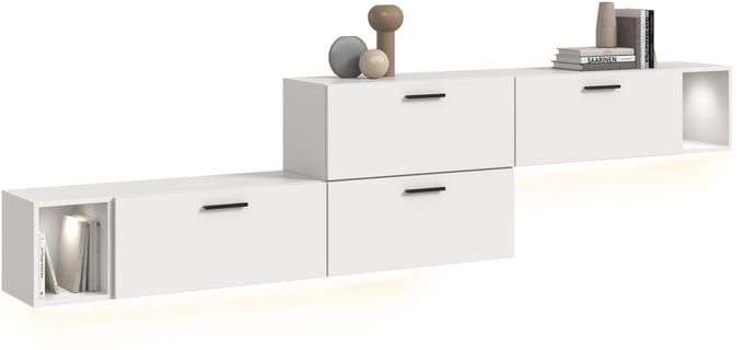 Moderne woonkast met verlichting - Stijlvolle woonwand in wit - 276 cm breed