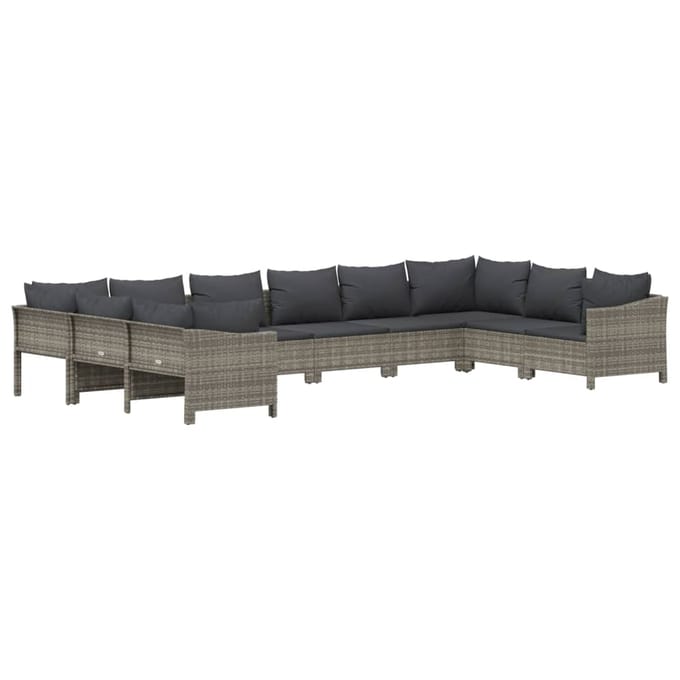 vidaXL - 10-delige - Loungeset - met - kussens - poly - rattan - grijs