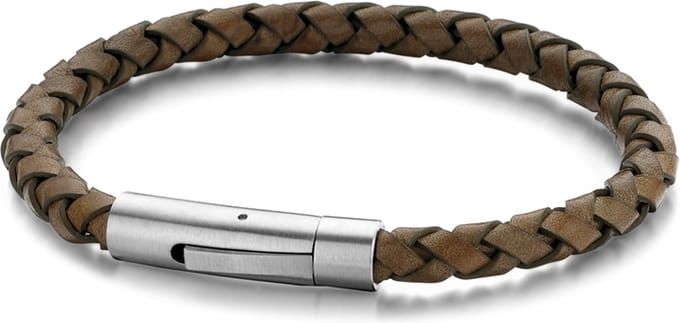 Frank 1967 7FB-0410 Leren armband met stalen sluiting - 6 mm / 21 cm - Mos Groen