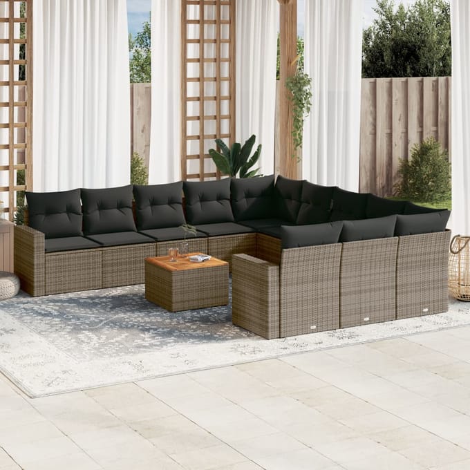 vidaXL - 12-delige - Loungeset - met - kussens - poly - rattan - grijs