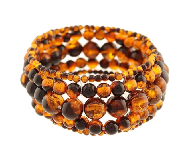 Behave Elastisch parel armband dames - bruin