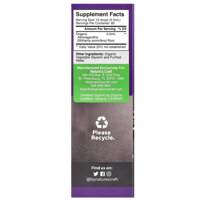 Nature's Craft, Biologische Ashwagandha, 30ml