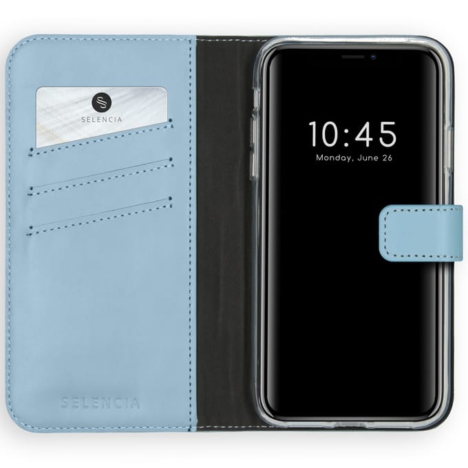 Selencia Hoesje - Geschikt voor Apple iPhone 11 - Echt Lederen Bookcase - Air Blue