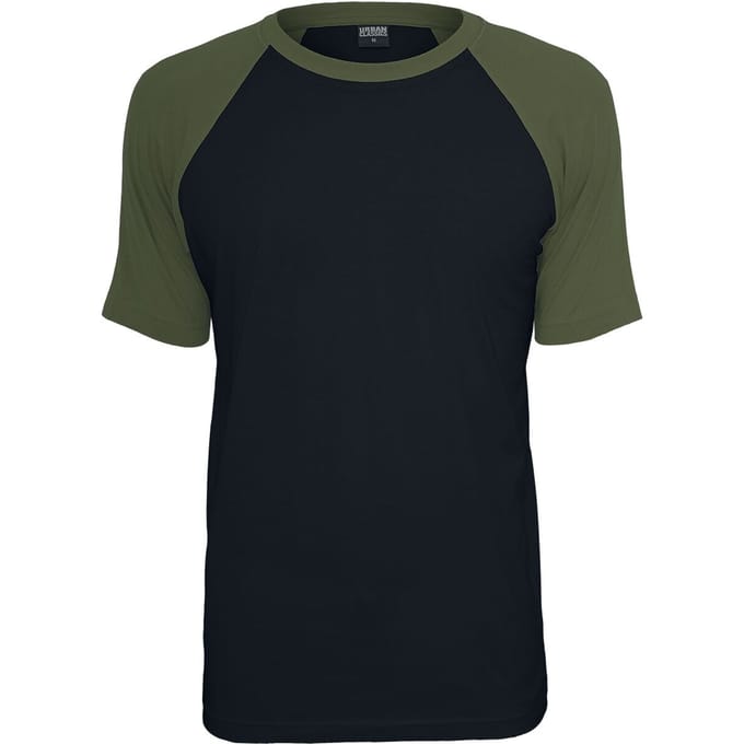Urban Classics Raglan Contrast Tee Heren T-shirt - zwart/olijf - M