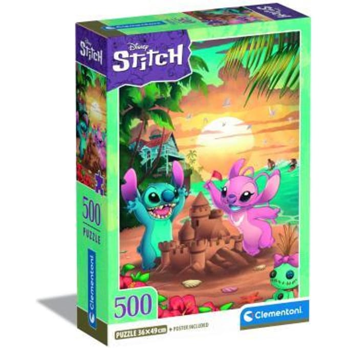 Puzzel 500 stukjes Stitch compact, Voor kinderen vanaf 3 jaar, Thema tekenfilms, CLEMENTONI