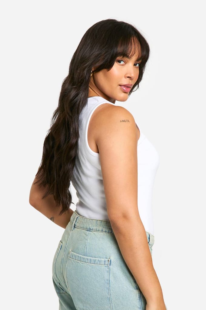 Dames Boohoo Basics Plus Ribbed Wide Strap Full Length Vest | Wit | Maat: 50