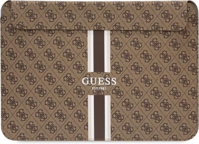 Guess 4G Printed Stripe Sleeve voor o.a. Apple MacBook (16") - Bruin