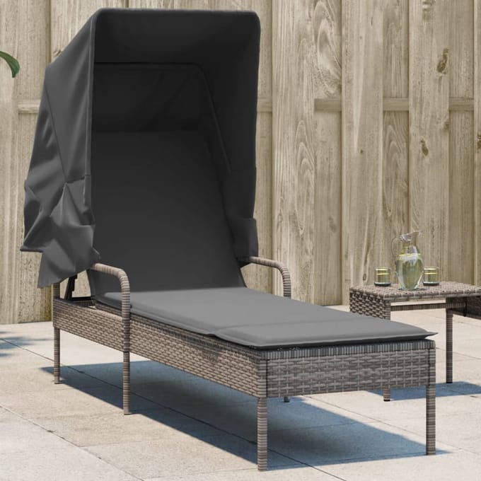 vidaXL - Ligbed - met - luifel - poly - rattan - grijs