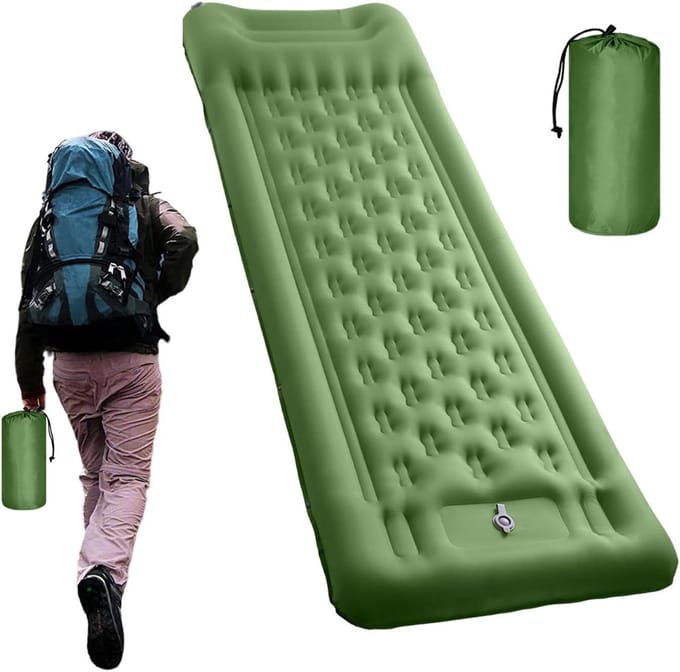 Opblaasbare Slaapmat - Kampeer Matras - Buiten Kamperen - Ingebouwde Voetpomp - 10.9 cm Dik - Olijfgroen