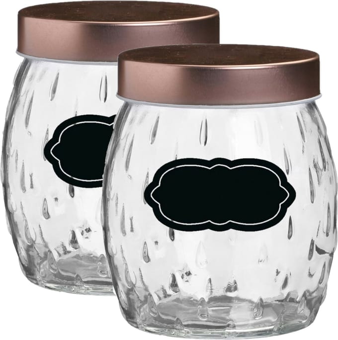 Voorraadpot/bewaarpot Beau - 4x - 1L - glas - koperen deksel - incl. etiketten