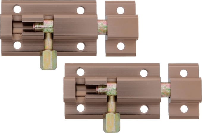AMIG schuifslot/plaatgrendel - 2x - aluminium - 8 cm - brons - deur - schutting - raam