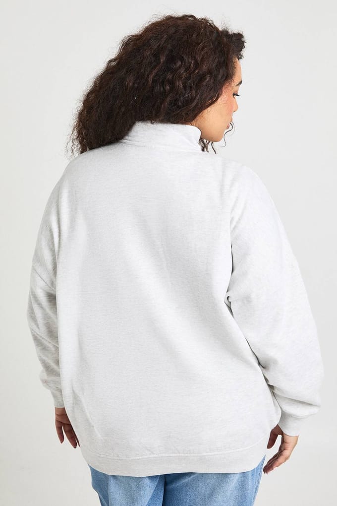 boohoo Dames Plus Oversized Half Zip Sweatshirt | Grey Marl | Maat: 18