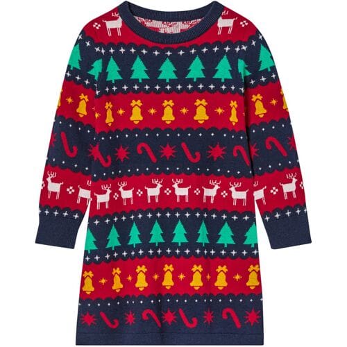 LUPILU Gebreid kerstjurkje (Donkerblauw gestreept/rood gestreept, 98/104)