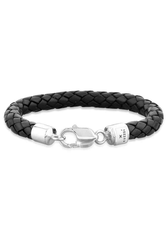KUZZOI - Armband - Herren Echtleder Geflochten Karabiner 925 Silber - Heren