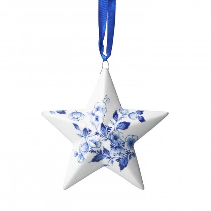 Kerstornament - Kerstster - Delfts blauw - Keramiek - 8 cm