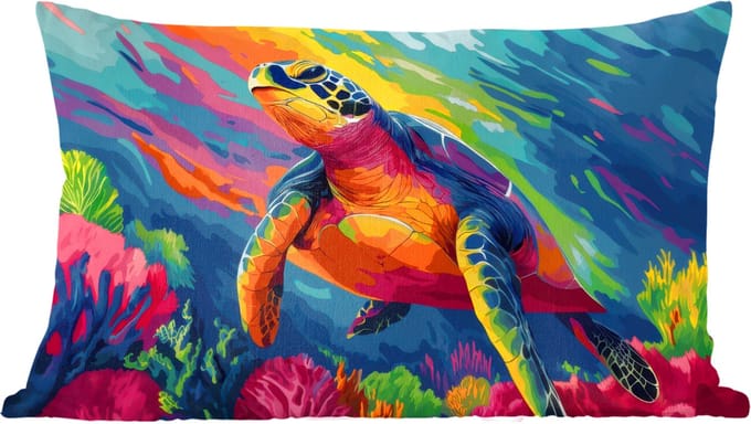 Sierkussens - Kussentjes Woonkamer - 60x40 cm - Koraal - Schildpad - Abstract - Water