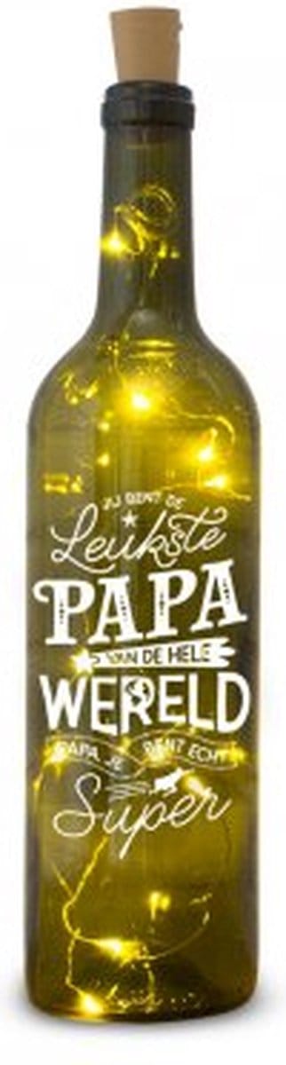 Wijnfles met lichtjes - "Leukste Papa" - In cadeauverpakking