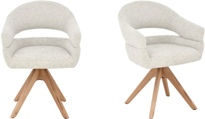 Flicka - Eetkamerstoelen met armleuning - Beige - Naturel Eiken - Draaibaar - Set van 2