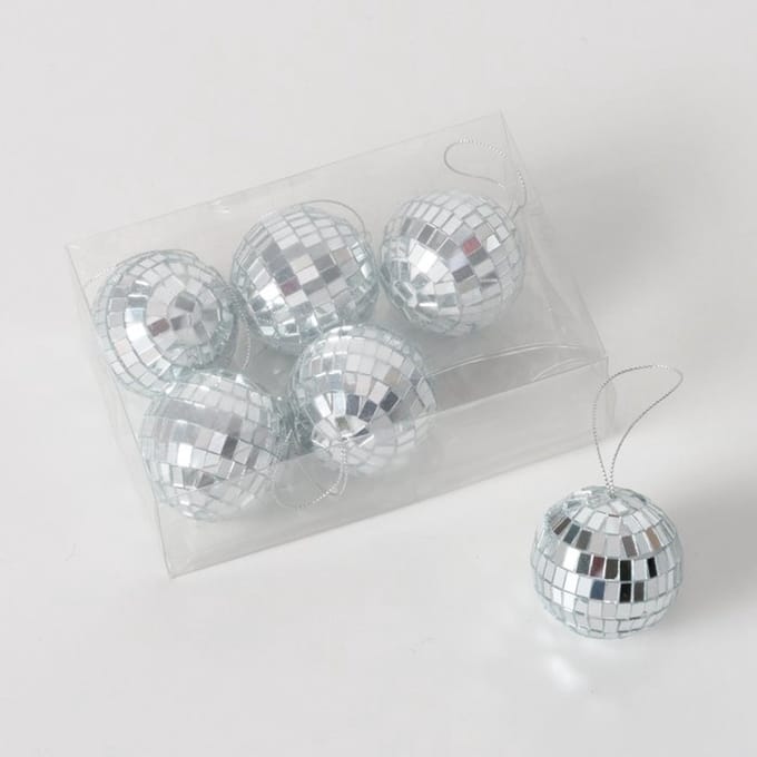 Boltze Home kerstbal glas disco 6 stuks zilver 5cm kerstversiering.