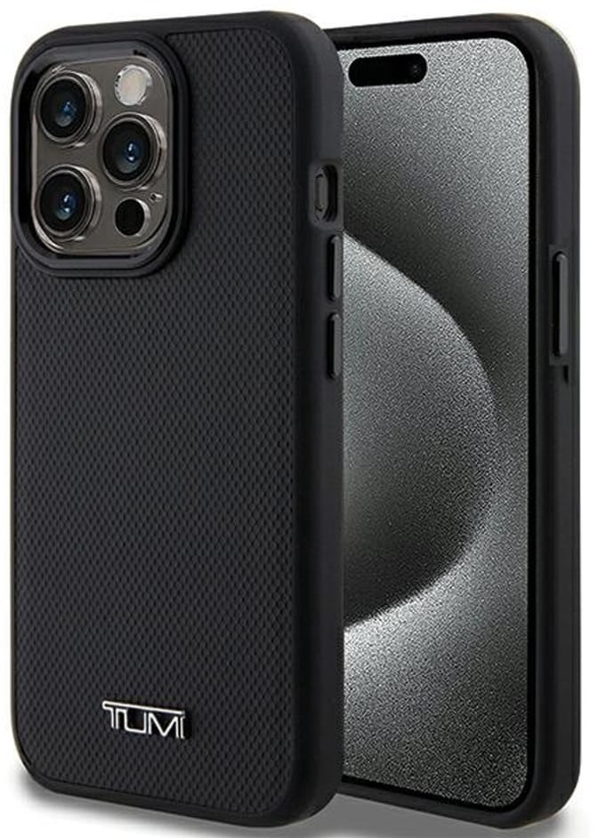 Tumi - iPhone 15 Pro Leren Ballistisch Patroon Hoesje - MagSafe - Zwart