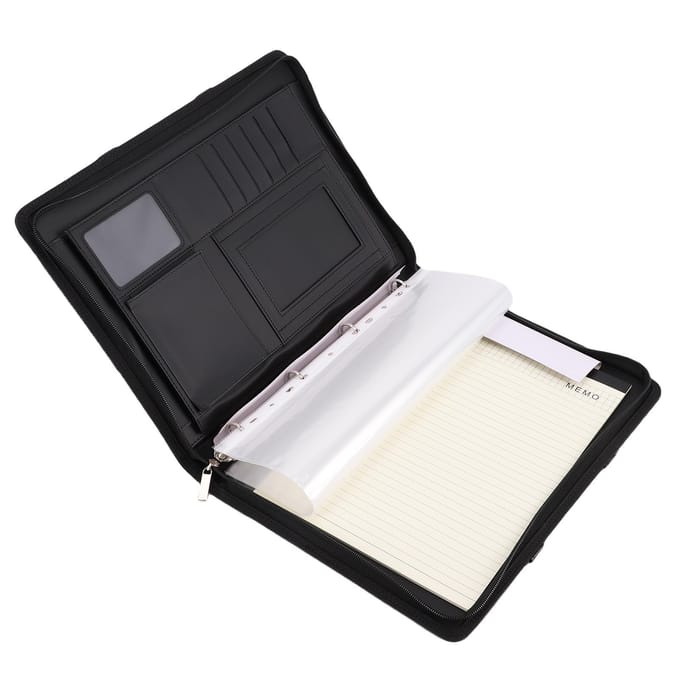 PU Lederen Portfolio met Rits 10 Documentvakken 30 Vel Notitieboek 4 Ringen A4 Document Organizer 10.1 Inch black