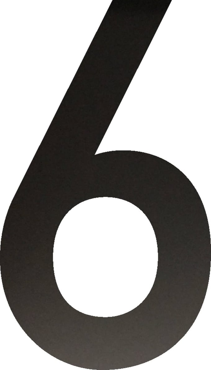 Huisnummer 20 cm - Nummer 6 - Mat Zwart RVS