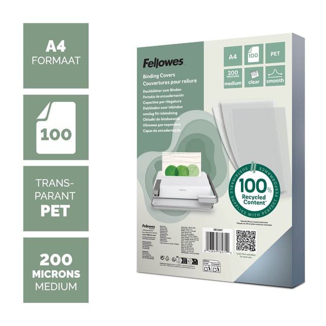 Voorblad Fellowes A4 PET 200 micron recycled transparant