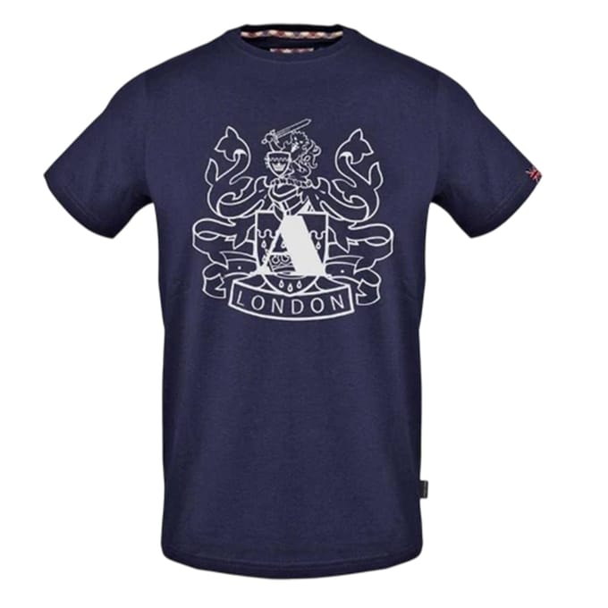 Aquascutum Heren Shield Aldis Groot Logo T-Shirt (Marine)