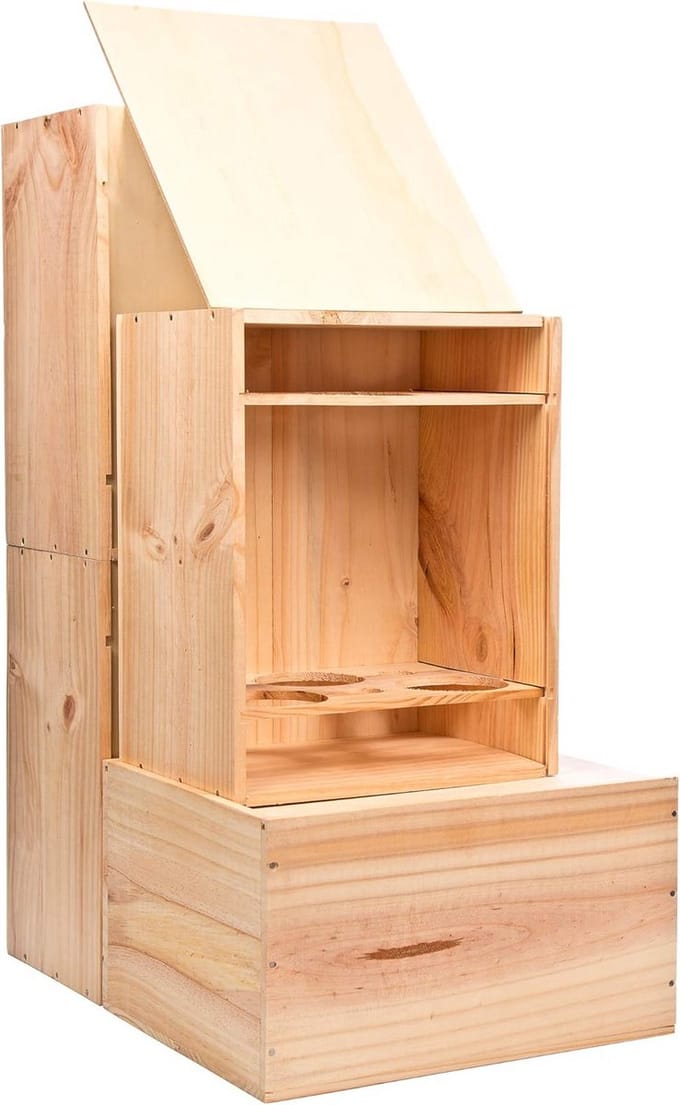 Houten kist voor 6 wijnflessen met schuifdeksel