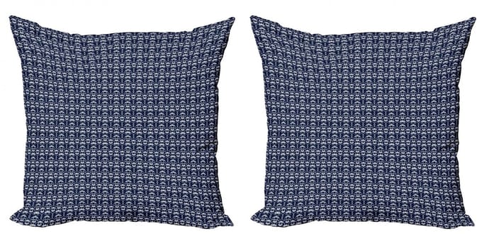 ABAKUHAUS kussenhoes set 2x45x45 cm – dubbelzijdig bedrukt – donkerblauw/wit