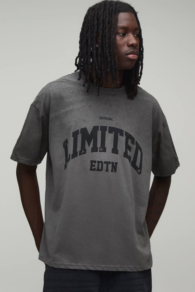 Oversized Spray Wash Limited Edition Bedrukt T-shirt | Charcoal | Size Medium
