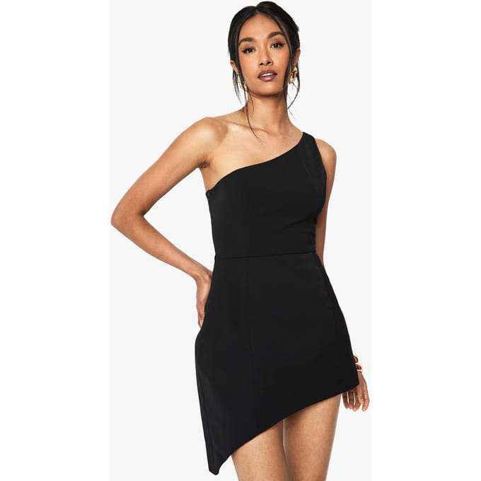 boohoo Dames Tailored Structured One Shoulder Mini Jurk | Zwart | Maat: 40