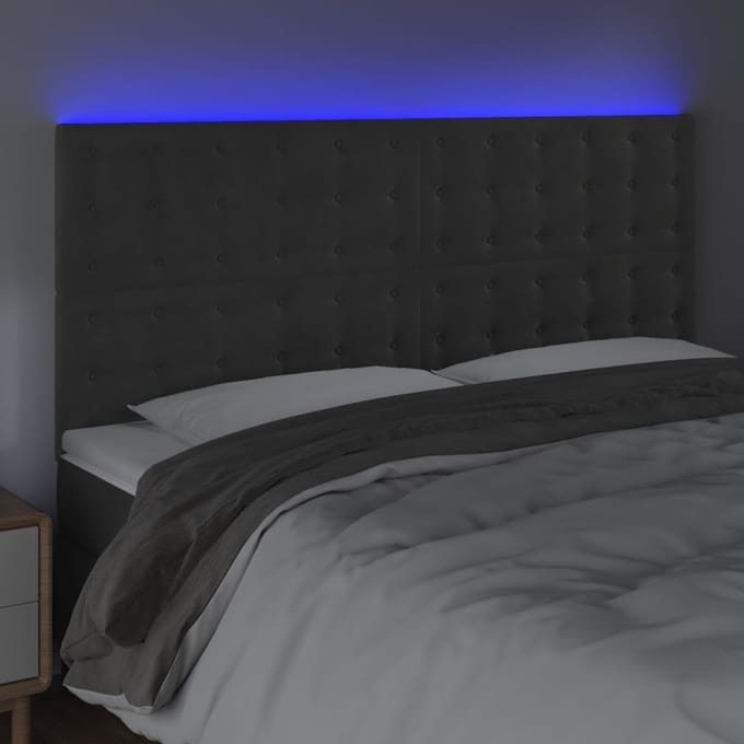 vidaXL - Hoofdbord - LED - 160x5x118/128 - cm - fluweel - donkergrijs