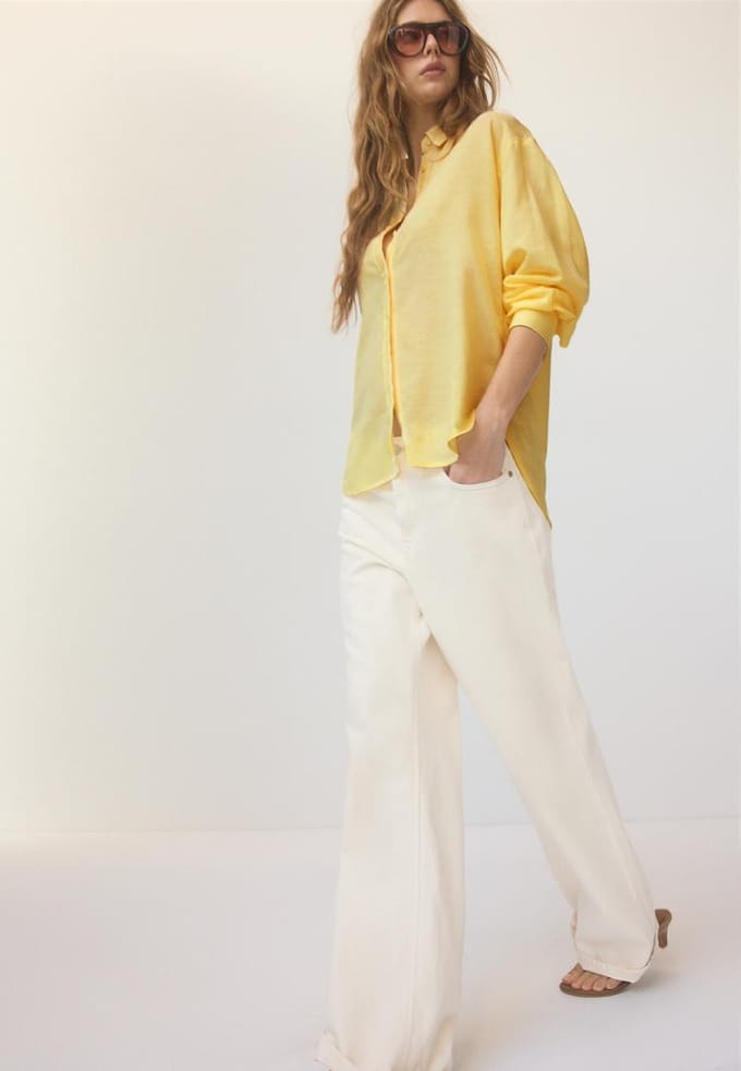 Stradivarius Soepelvallende blouse met linnenlook  Goud M