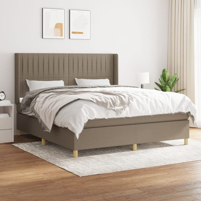 vidaXL - Boxspring - met - matras - stof - taupe - 180x200 - cm