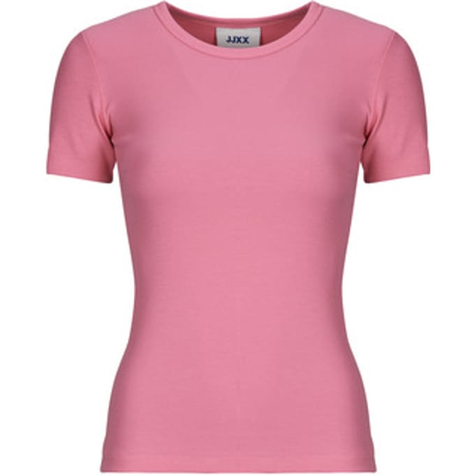 T-shirt met geribbelde ronde hals Model 'FRANKIE'