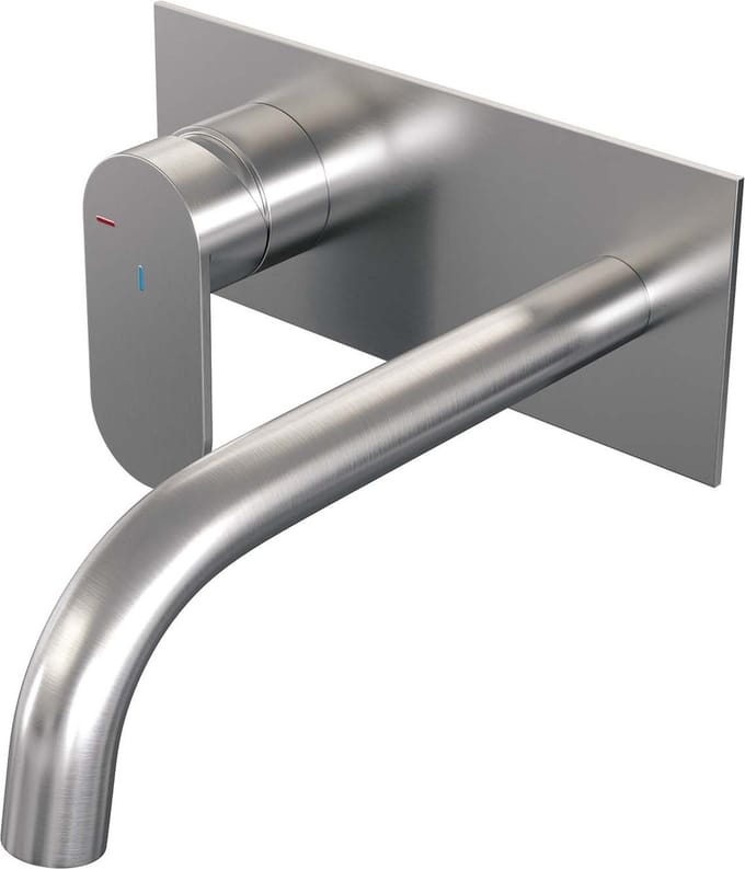 Brauer Brushed Edition inbouw wastafelmengkraan met gebogen uitloop en afdekplaat model C2 RVS geborsteld PVD