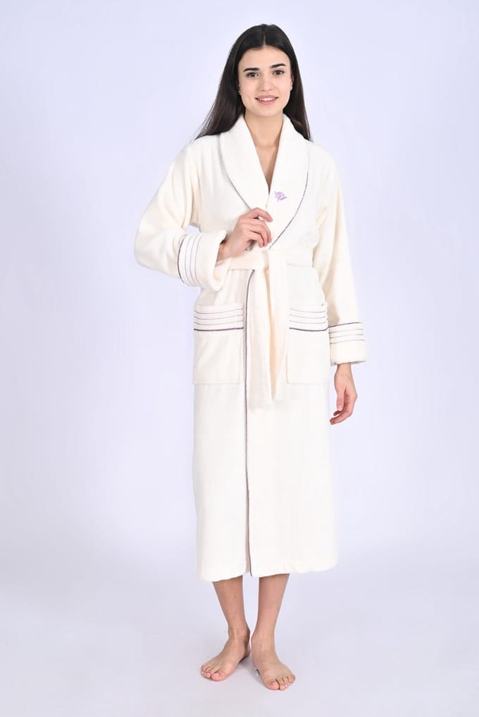 Dames Badjas Loren met pantoffels / Creme kleur / maat XXL