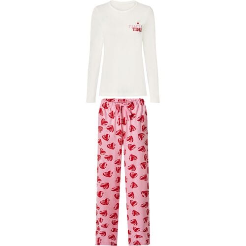ESMARA Dames pyjama (beige/harten roze, S (36/38))