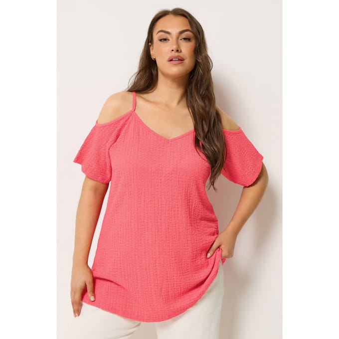 Yours Roze Top Met Textuur En Open Schouders Size 48