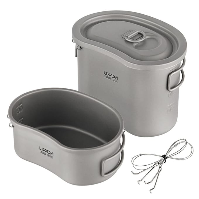 Lixada Outdoor Camping Titanium Kantine Set 380ml 750ml Hangende Pot Thuis Picknick Backpacken gray