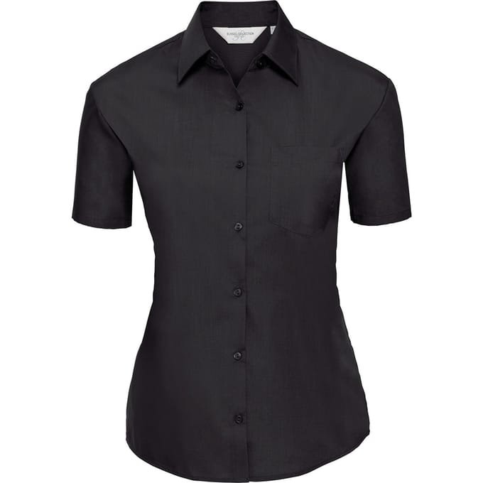 Russell Collection Dames/Dames Poplin Easy-Care Overhemd met Korte Mouwen (Zwart)