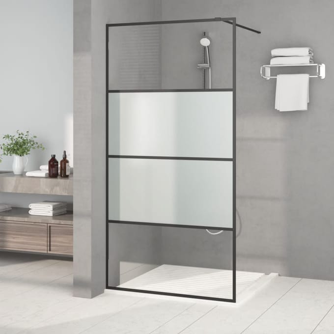 vidaXL - Inloopdouchewand - 100x195 - cm - halfmat - ESG-glas - zwart