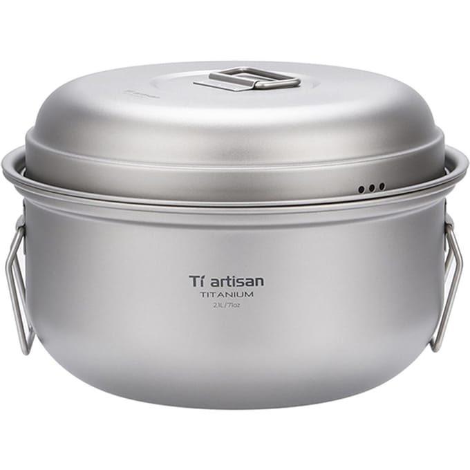 Titanium Stoompan Voorraadpot Set met Deksel Outdoor Camping Soep Stomen Pot Pan Mess Kit zilver