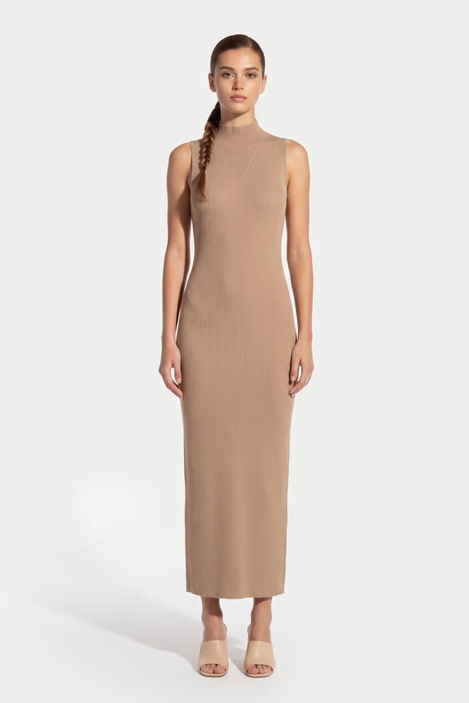 Odd Muse Ribbed Midi Dress Camel Größe: M | Midikleider Outlet | Damen | Braun