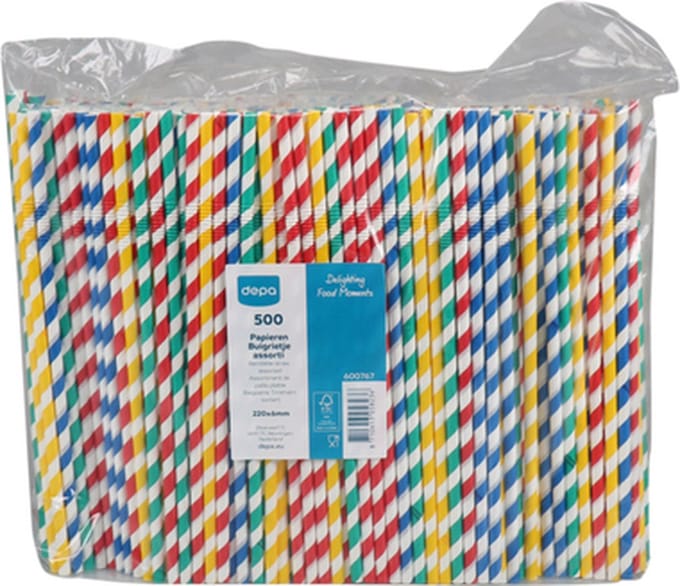 buig drinkrietje papier gestreept assorti ø6mm x 220mm 500 stuks